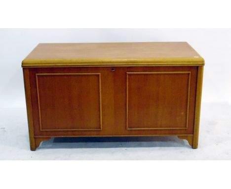 Modern cream upholstered dressing stool and a modern rectangular chest with panelled front, on bracket feet (2) 