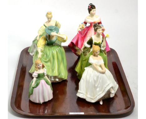 Six various Royal Doulton ladies together with six Spode golf plates, cased (12)