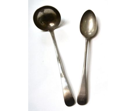 A Scottish silver soup ladle, Lawson & Co, Glasgow 1912; and a silver basting spoon, John Round, Sheffield 1911, 14ozt (2) 