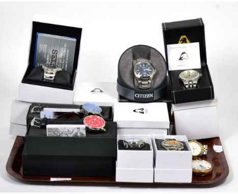 A Seiko Solar wristwatch with box, Citizen titanium wristwatch with box, three Aurista wristwatches boxed, two Breytenbach wr