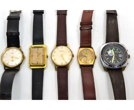 A 9 carat gold Trebex wristwatch, Yachting chronograph, and three other wristwatches by Avia, Ingersoll and Fortis (5)