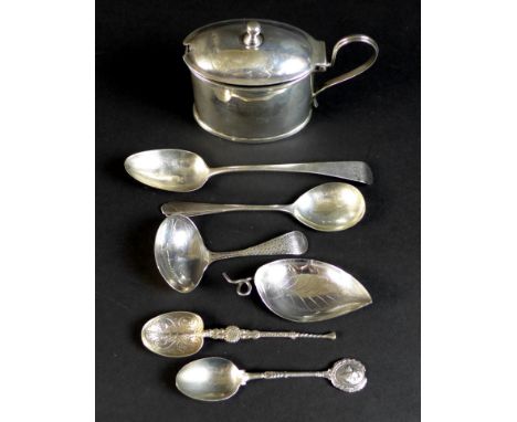 A group of George III, comprising a teaspoon, Thomas Wallis II, London 1798, 13.5cm long, a tea caddy spoon with bright cut d