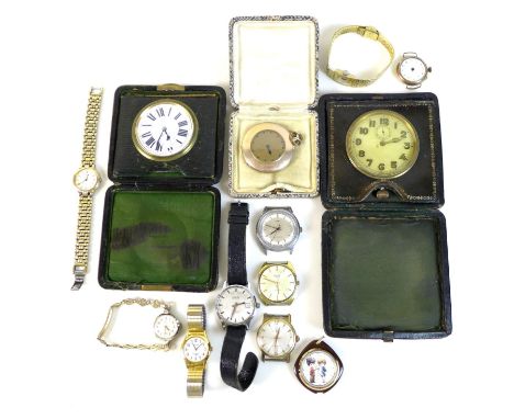 A group of 20th century wristwatches, including two lady's watches, one with a rolled gold strap, the other in a gold plated 