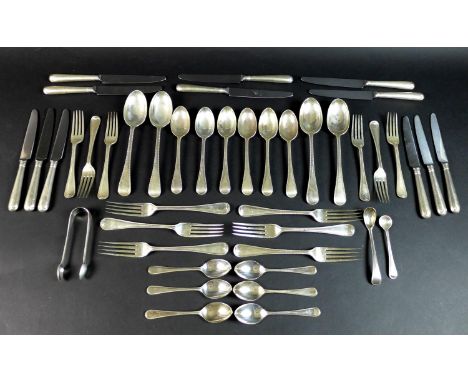 A canteen of Victorian and later silver flatware, comprising a collection of old English beaded pattern flatware, six table f