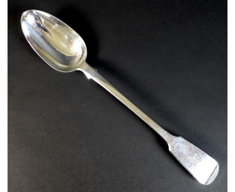 A Victorian silver fiddle pattern basting spoon, with monogram 'WSH' to its finial, Chawner &amp; Co., London 1852, 4.9toz, 3
