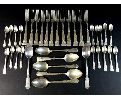 A collection of Danish silver flatware comprising twelve forks, 21cm long, a dessert spoon and six teaspoons  by Christian F.