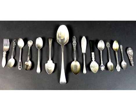 A collection of English, American and Danish silver spoons, including a George III silver table spoon, John Lias, London 1812