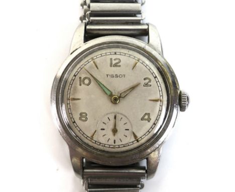A vintage Tissot stainless steel gentleman's wristwatch, circa 1960, circular silvered dial with luminous even cardinal numer