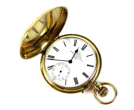 A Victorian Dent 18ct gold cased full hunter pocket watch, number 40790, keyless wind, the white enamel dial with Roman numer