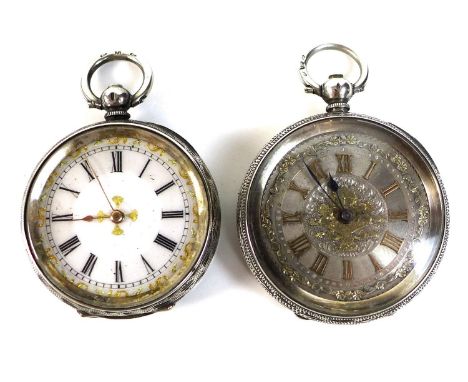 Two Continental 935 silver pocket watches, one marked Made in Switzerland with silver face and Roman numerals, 1.24toz, 38mm 