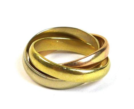 A Russian tri yellow metal wedding ring, size J/K, 7.7g 
