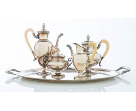 Ricci &amp; Co. Argentieri, Importante servizio da the e caffè in argento in stile Impero, Alessandria, XX secolo.Composto da