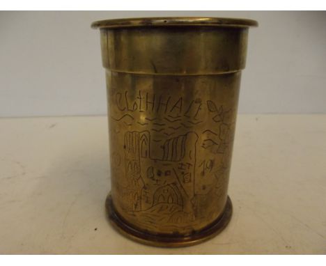 Great War trench art sealed caddy, dated 1919, factory mark for 1916 