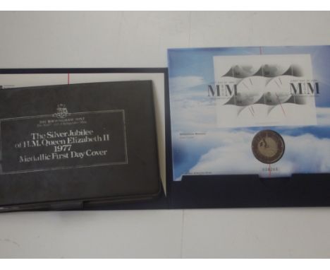 Millennium £5 coin, First Day Cover, together with a 1977 Silver Jubilee First Day Cover with coin  