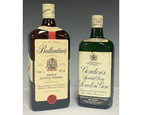 A bottle of Ballentine's finest scotch whiskey, 1977; a bottle of Gordon's gin