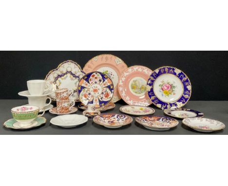 An assortment of 19th century and later Crown and Royal Crown Derby, including a picture plate, High Tor Matlock, signed by W