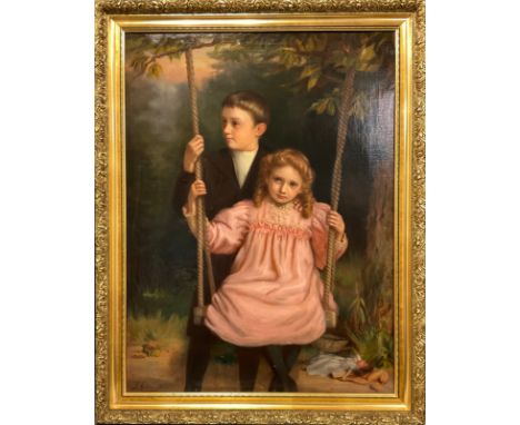 J Gibbs, Victorian School,  portrait Boy and Girl on a Swing, signed, oil on canvas, 90cm x 67cm.