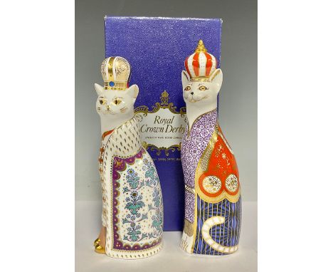 A Royal Crown Derby model, Royal Cats Abyssinian, printed mark in red; another, Royal Cats Russian, printed mark in red, boxe
