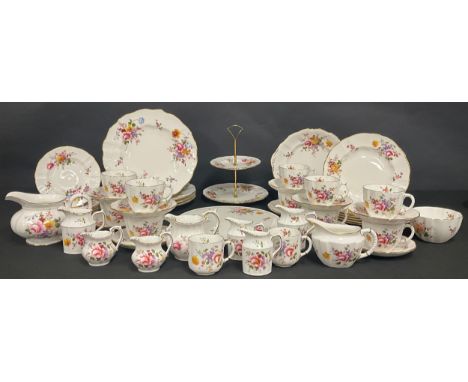 A Royal Crown Derby Posies pattern part dinner and tea service, comprising dinner plates, dessert plates, side plates, two-ti