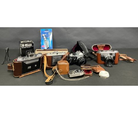 Photography - a Corfield Periflex Goldstar camera; an Agfa Isolette folding camera; an Ensign Epsilon folding camera; a Penta