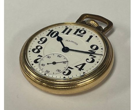 An Illinois Watch Co Bunn Special 10ct gold filled model 177 open face pocket watch, white enamel dial, bold Roman numerals, 