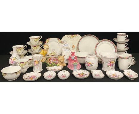 Ceramics - a Royal Doulton figure, August, HN3165; another, Alexandra, HN4928; a Radfords tea service for six; a Royal Crown 