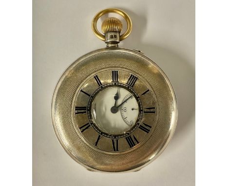 A J W Benson The Field half hunter silver cased pocket watch, white dial, black Roman numerals, I-XII, surrounding inner red 