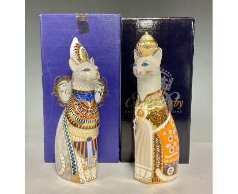 A Royal Crown Derby model, Royal Cats Egyptian, printed mark in red, boxed; another, Siamese, boxed (2)
