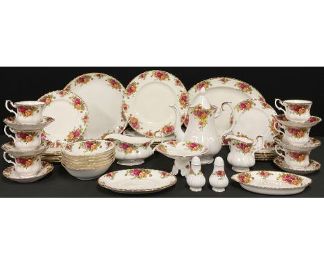 A Royal Albert Old Country Rose pattern dinner and tea service, for six inc dinner. side plates, large teapot, cups, saucers,