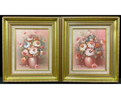 K Stone, Contemporary , a pair, Spring Flowers, signed, oils on canvas, 25cm x 20cm (2)