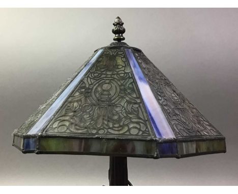 TIFFANY STYLE LAMP AND OTHER ITEMS comprising a camera and an art deco ash tray