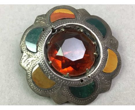 GROUP OF SCOTTISH AND OTHER SILVER JEWELLERY including two Victorian citrine and agate brooches, Mackintosh style silver brac