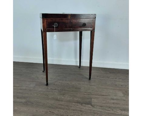 GEORGE III MAHOGANY DRESSING TABLE ALONG WITH A MAHOGANY SQUARE WASHSTAND the dressing table with hinged top and ivory handle