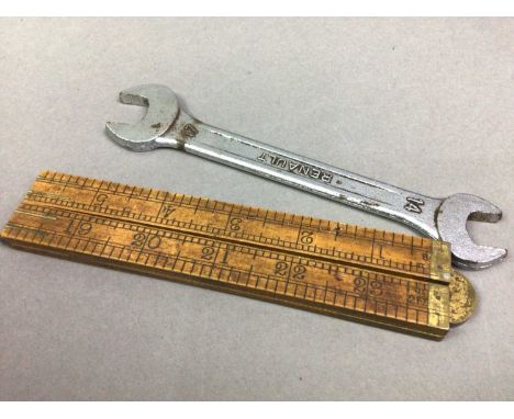 GROUP OF VARIOUS TOOLS including a rule and a spanner