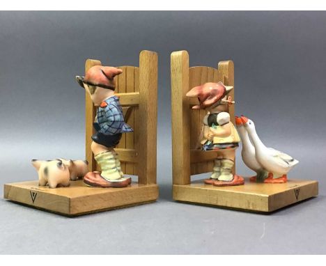 PAIR OF HUMMEL BOOKENDS AND FURTHER HUMMEL ITEMS comprising a ceramic wall plaque, and two printed plaquesQty: 5