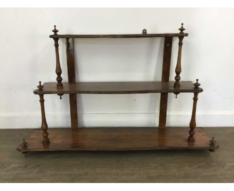 MAHOGANY HANGING WALL SHELF comprising three tiers 96cm wide