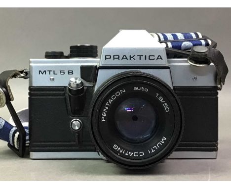 PRAKTICA MTL 5 B CAMERA AND FURTHER VINTAGE CAMERAS the Praktica with Pentacon 1.8/50mm lens, along with a Polaroid 'The Butt