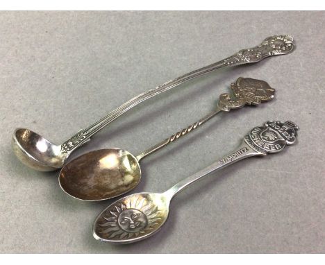 ROLEX TEASPOON WITH SMALL SILVER LADLE AND SILVER TEASPOON the Rolex teaspoon with engraved sun in the bowl, stamped B 100 12