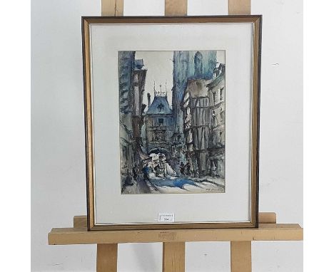CONTINENTAL STREET SCENE AND A SKETCH OF A WOMAN the street scene signed indistinctly, watercolour on paper