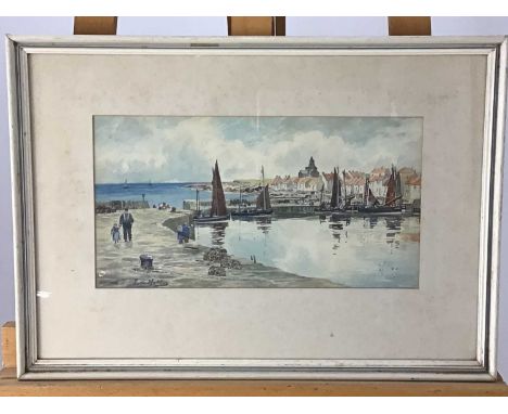 THOMAS SWIFT HUTTON, HARBOUR SCENE watercolour on paper, signedmounted, framed and under glass, together with an oil portrait