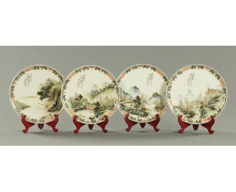 A good set of four Chinese wall plates by Nanchang Lize Xuan Chu Pin, representing the seasons, dated 1950, each depicting fi