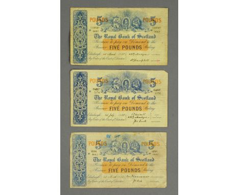 Banknotes, Scotland, 3 x The Royal Bank of Scotland, £5, prefix G, Edinburgh, 1st March 1952, I M Thomson (Cashier and Genera