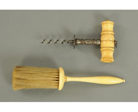 A Henshall type direct pull bone handled corkscrew, early 19th century, with turned bone handle and steel shaft, and a 19th c