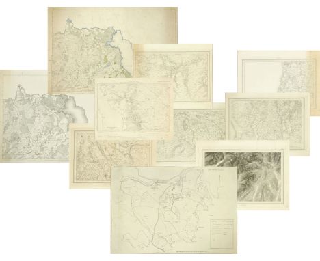 Nine Victorian Ordnance Survey maps of the Lake District, Cumberland and Westmorland, one cloth backed and with hand coloured