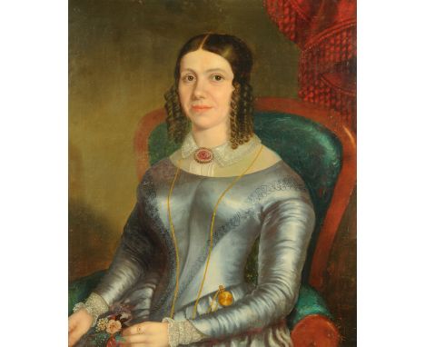 19th century English School, portrait oil of a young woman.  75 cm x 62 cm, framed, relined.