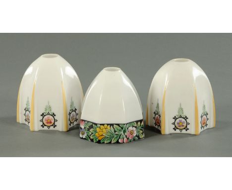 Three Edwardian glass light shades, (2+1) tallest 14 cm.