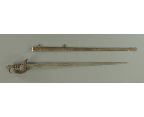 A Victorian officers sword, initialled W.B. from G.B. 1894 "patent solid hilt Henry Wilkinson, Pall Mall" with wire bound sha