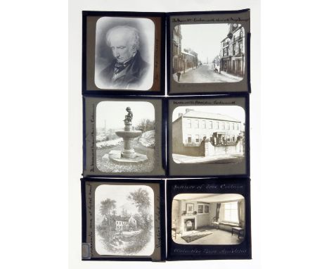 A collection of 48 lantern slides, including 5 Wordsworth related including "The Wordsworth Memorial Fountain View of The Now