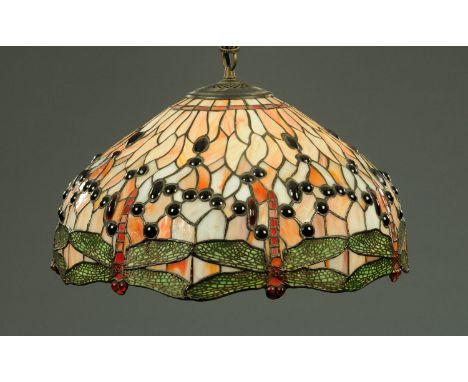 A Tiffany style lamp shade, dragonflies, last quarter 20th century.  Diameter 51 cm. 