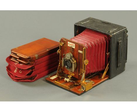 The Sanderson Regular model plate camera, early 20th Century, Bausch and Lomb Unicum shutter and lens, with red bellows and b